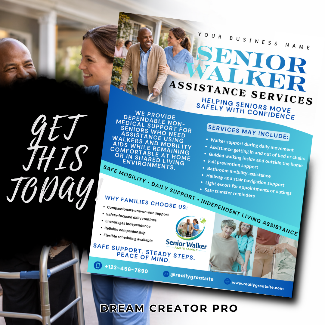 Senior Walker Assistance Flyer Template | Home Care Instagram Flyer | Senior Care Marketing Template | Editable Canva Flyer for Elderly Mobility Services