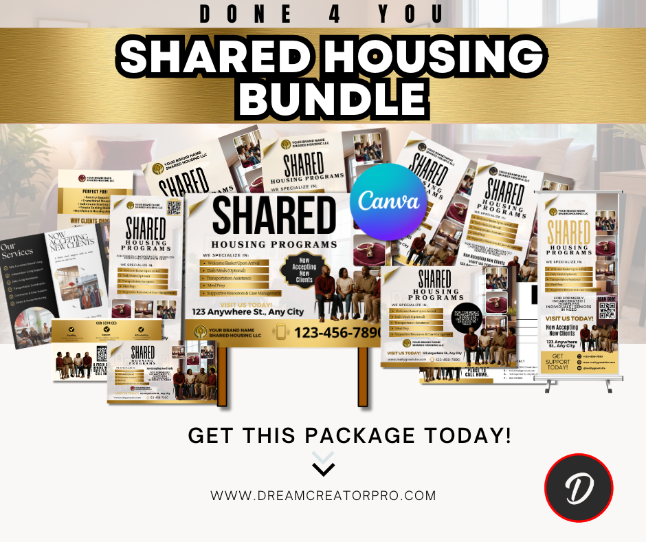 Shared Housing Canva Template Bundle | Reentry & Transitional Housing Marketing Kit | Flyers, Yard Sign, Rack Card, Brochure Banner Set