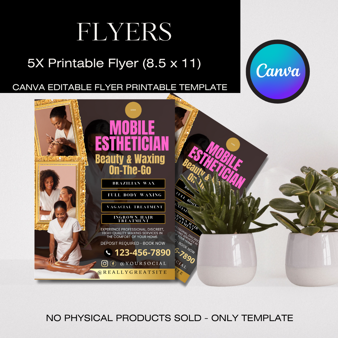 Mobile Esthetician Waxing Flyer Printable | Beauty & Waxing On-The-Go | Brazilian Wax Flyer | Editable Canva Beauty Marketing