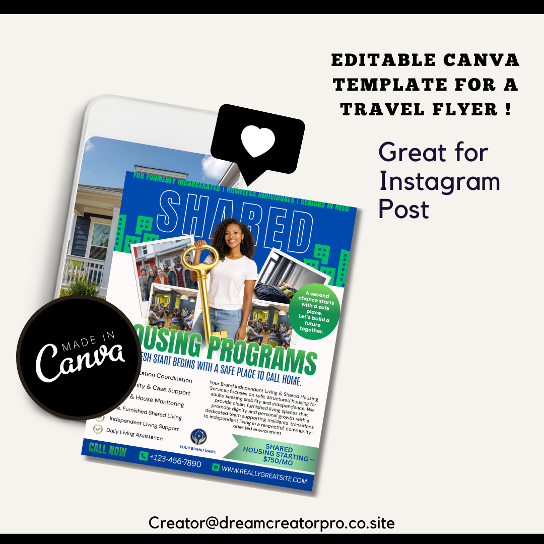 Shared Housing Flyer Template | Affordable Living Canva Flyer | Transitional Housing Room Rental Ad | Editable Design (Copy)