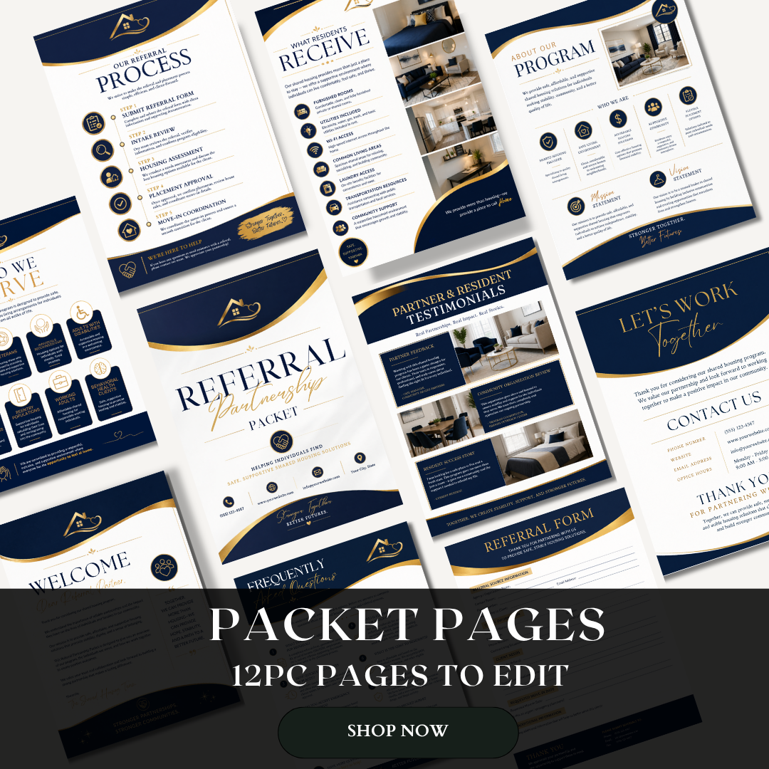 Shared Housing Referral Partnership Packet | Housing Provider Canva Template | Referral Packet Bundle | Editable Partnership Proposal