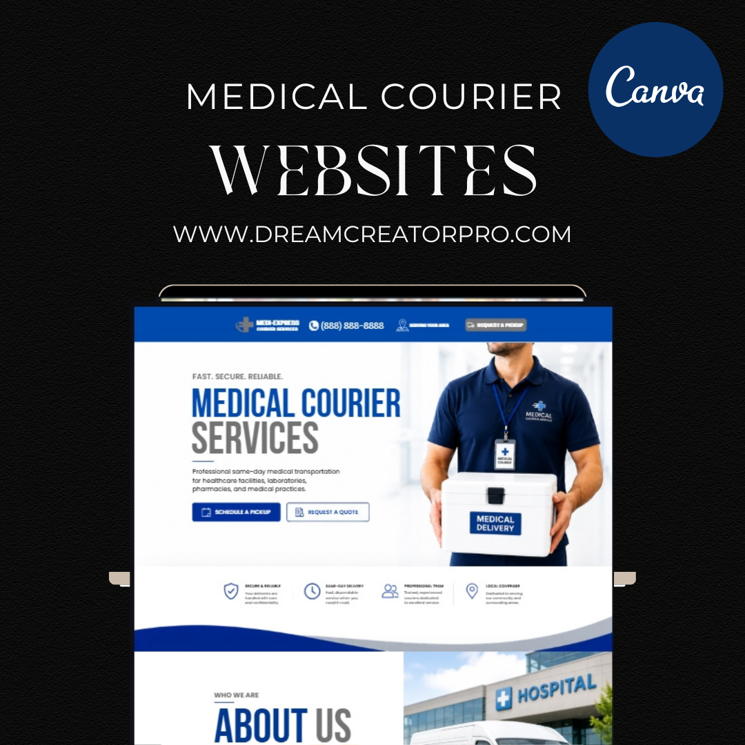 Medical Courier Website Template | Healthcare Logistics Canva Website | Specimen Transport Business Website | Editable Canva Design