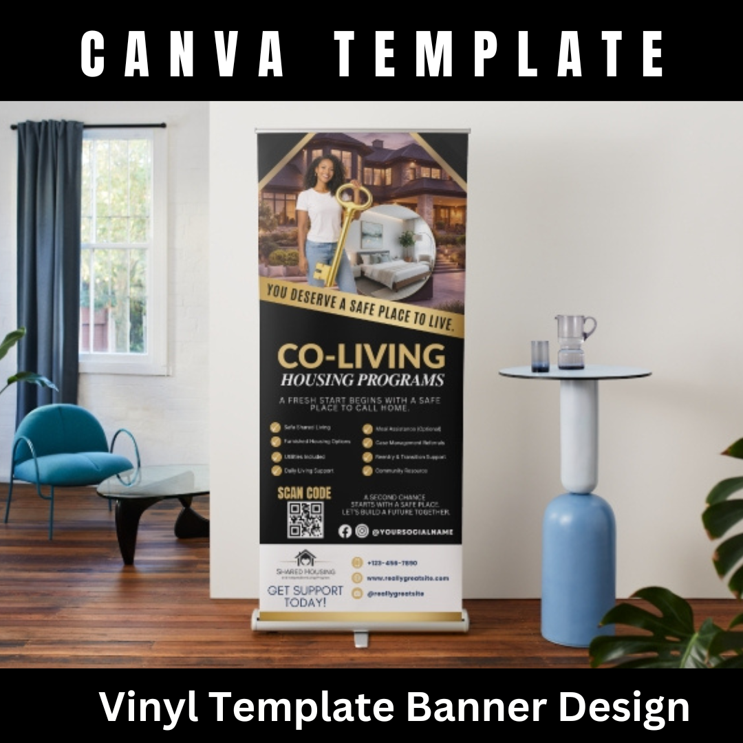 Shared Housing Retractable Banner Template | Co-Living Business Banner Canva Template | Independent Living Marketing Display | Real Estate Workshop Banner Set