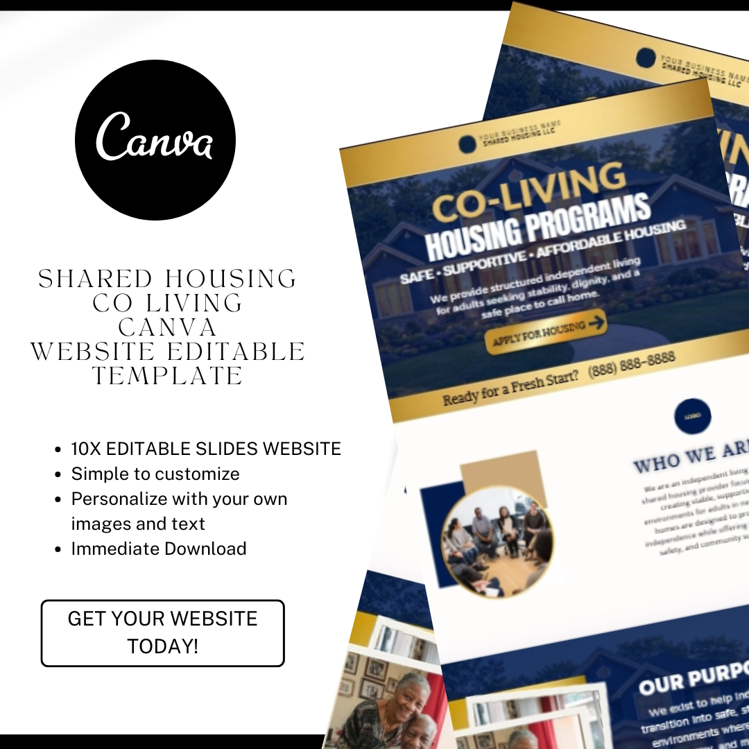 Independent Living Shared Housing Website Template | Editable Canva Site for Transitional Housing, Reentry & Support Services