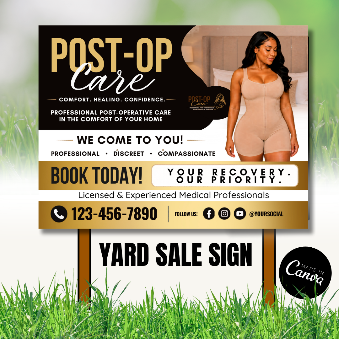 Post Op Yard Sign Canva Template | Editable Recovery Care Sign | Post Surgery Care Advertising Template | Medical Spa Yard Sign Design