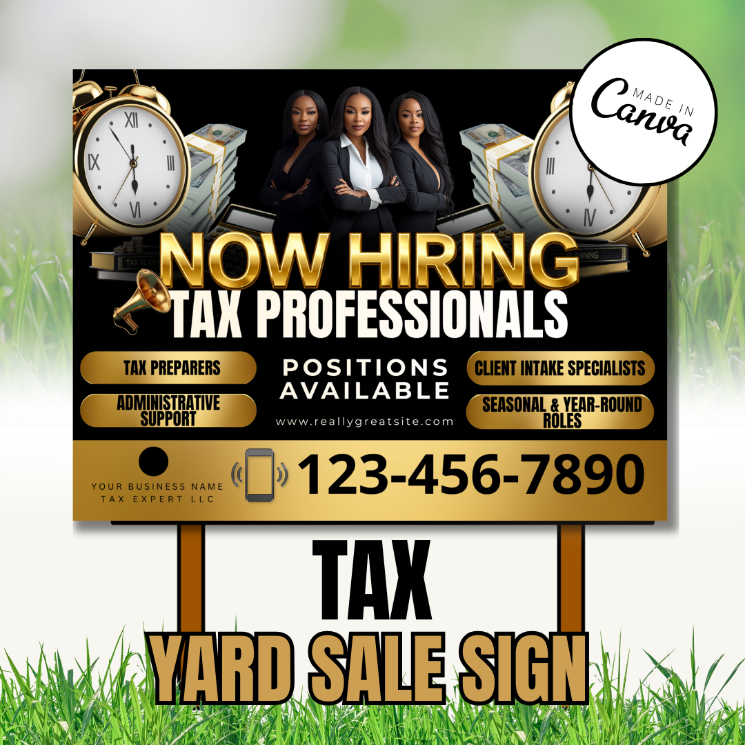 Hiring Tax Professionals Yard sign Template | Tax Team Recruitment Canva | Tax Office Hiring Ad Tax Yard Sign Template