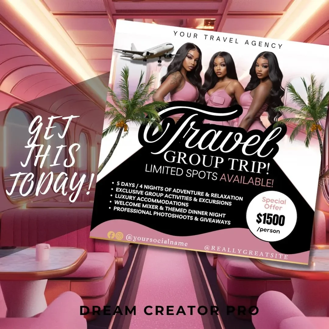 Group Travel Trip Flyer Template | Editable Canva Design | Vacation, Girls Trip, or Travel Agency Flyer | Printable Travel Promotion