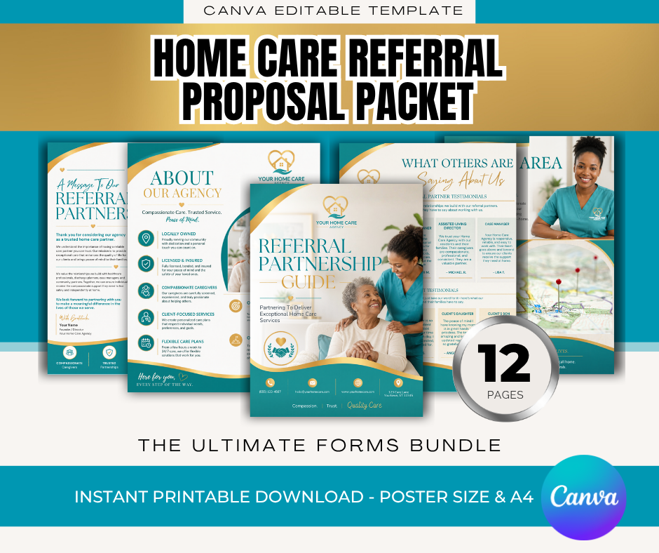 Home Care Referral Partnership Packet | Senior Care Marketing Kit | Home Care Agency Canva Templates | Editable Referral Guide