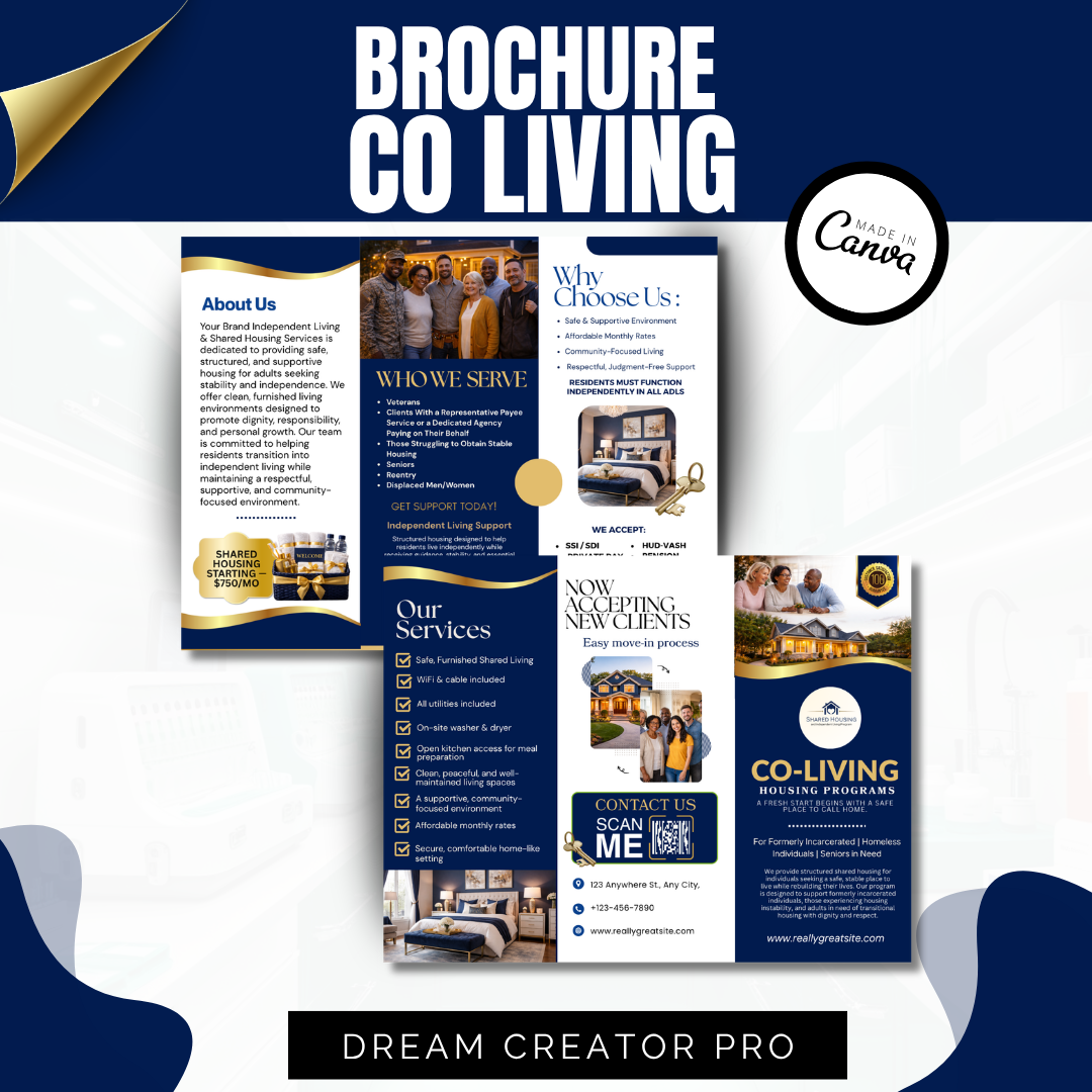 Transitional Housing Brochure Template Canva | Shared Housing Independent Living Marketing | Reentry (Copy)