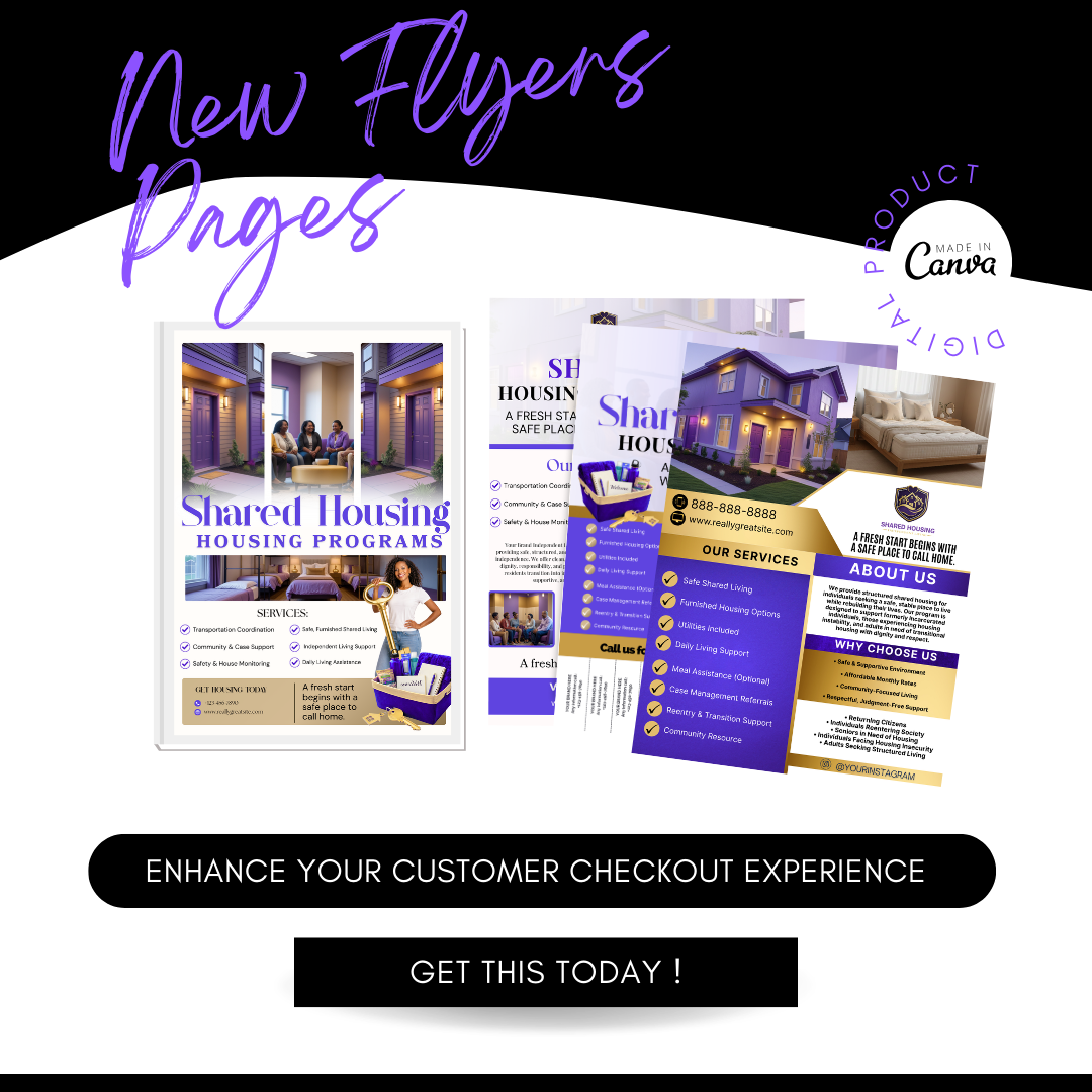 Shared Housing & Independent Living Printable Flyer Bundle | Transitional Housing Canva Templates | Reentry, Seniors & Supportive Living
