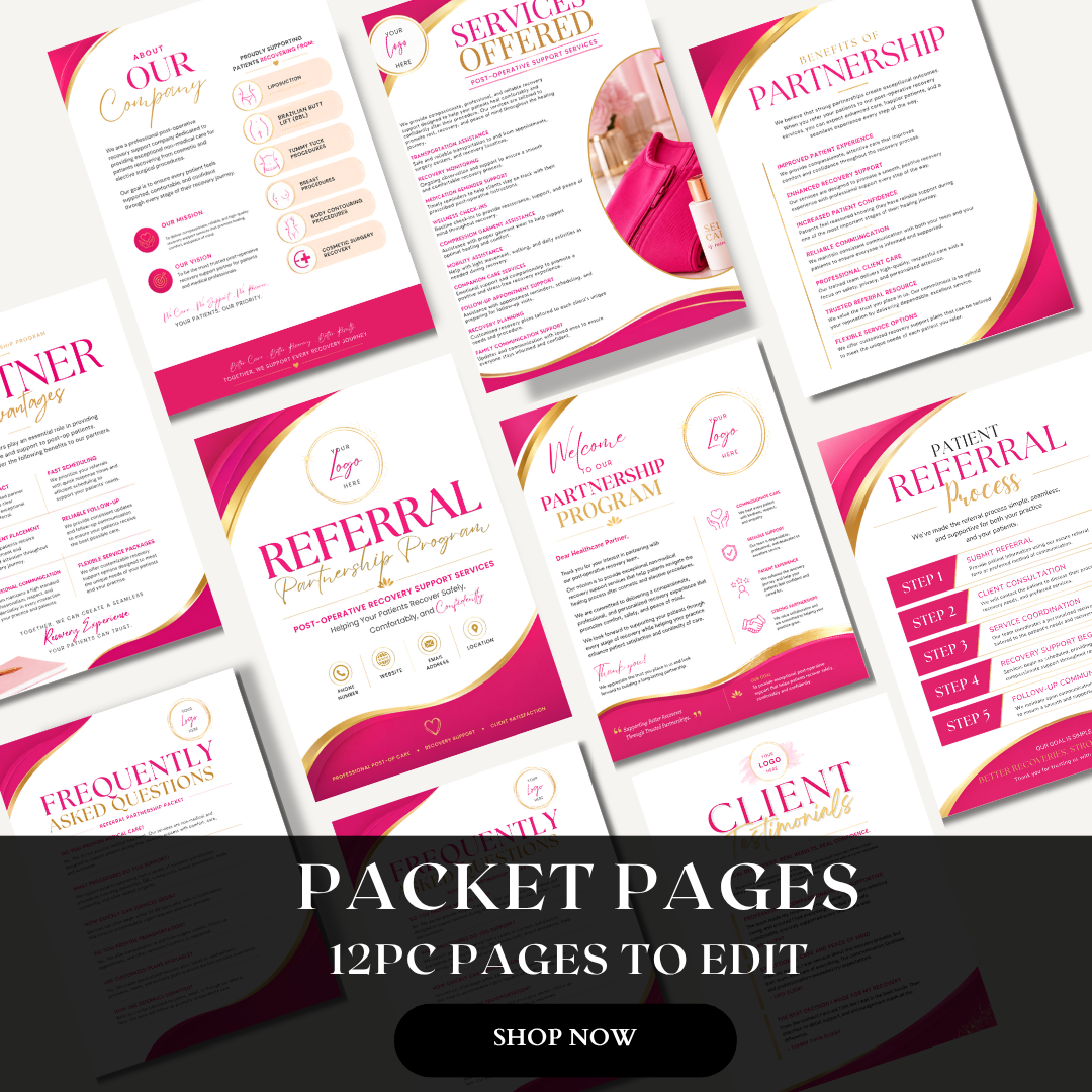 Post-Op Referral Partnership Proposal Template | Medical Spa Partnership Packet | Surgery Recovery Referral Proposal | Editable Canva