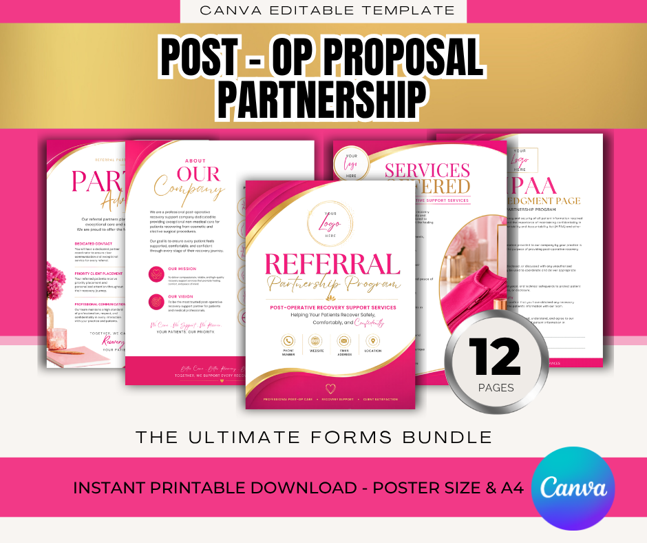Post-Op Referral Partnership Proposal Template | Medical Spa Partnership Packet | Surgery Recovery Referral Proposal | Editable Canva