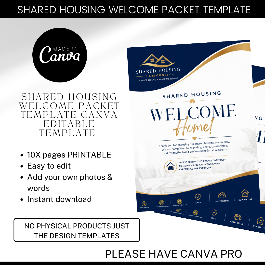 Shared Housing Welcome Packet Template Canva | Resident Handbook | Transitional Housing Forms | Group Home Welcome Guide | Housing Program