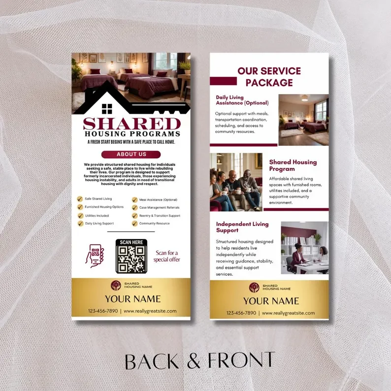 Shared Housing Rack Card Template | Independent Living & Reentry Housing Canva Marketing Card Design Dream Creator Pro