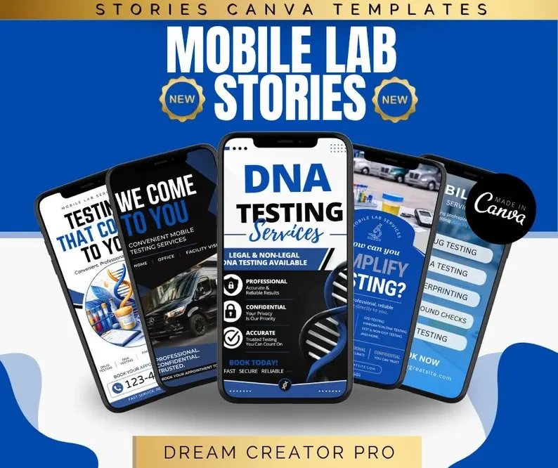 Mobile Lab Instagram Story Templates | Editable Healthcare Story Canva Bundle | Drug Testing DNA Fingerprinting Social Media Templates