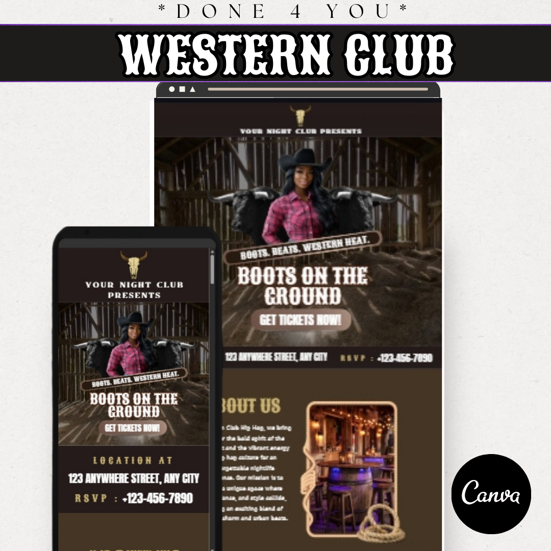 Western Party Website Template Canva | Event Landing Page | Cowboy Cowgirl Theme | Birthday Party Website | Western Night Event Template