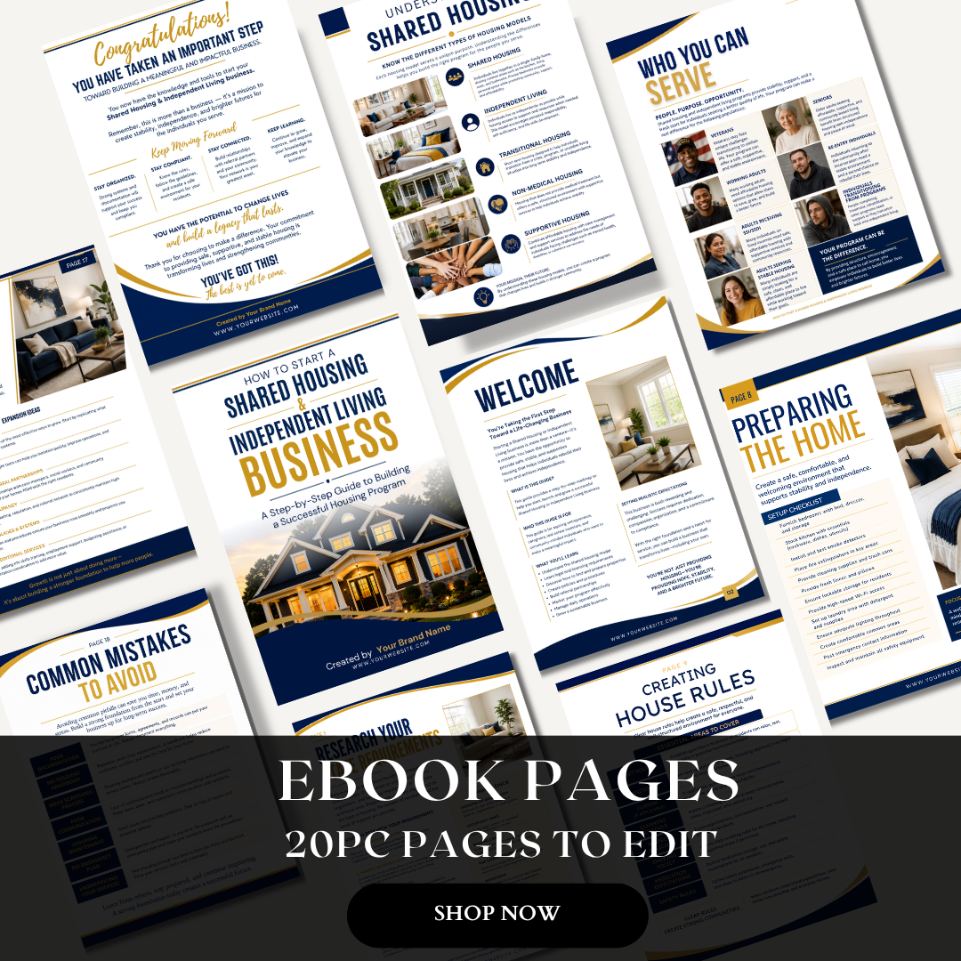 How to Start a Shared Housing Business Canva eBook | Independent Living Guide | Transitional Housing Startup Workbook | ILF Business Course