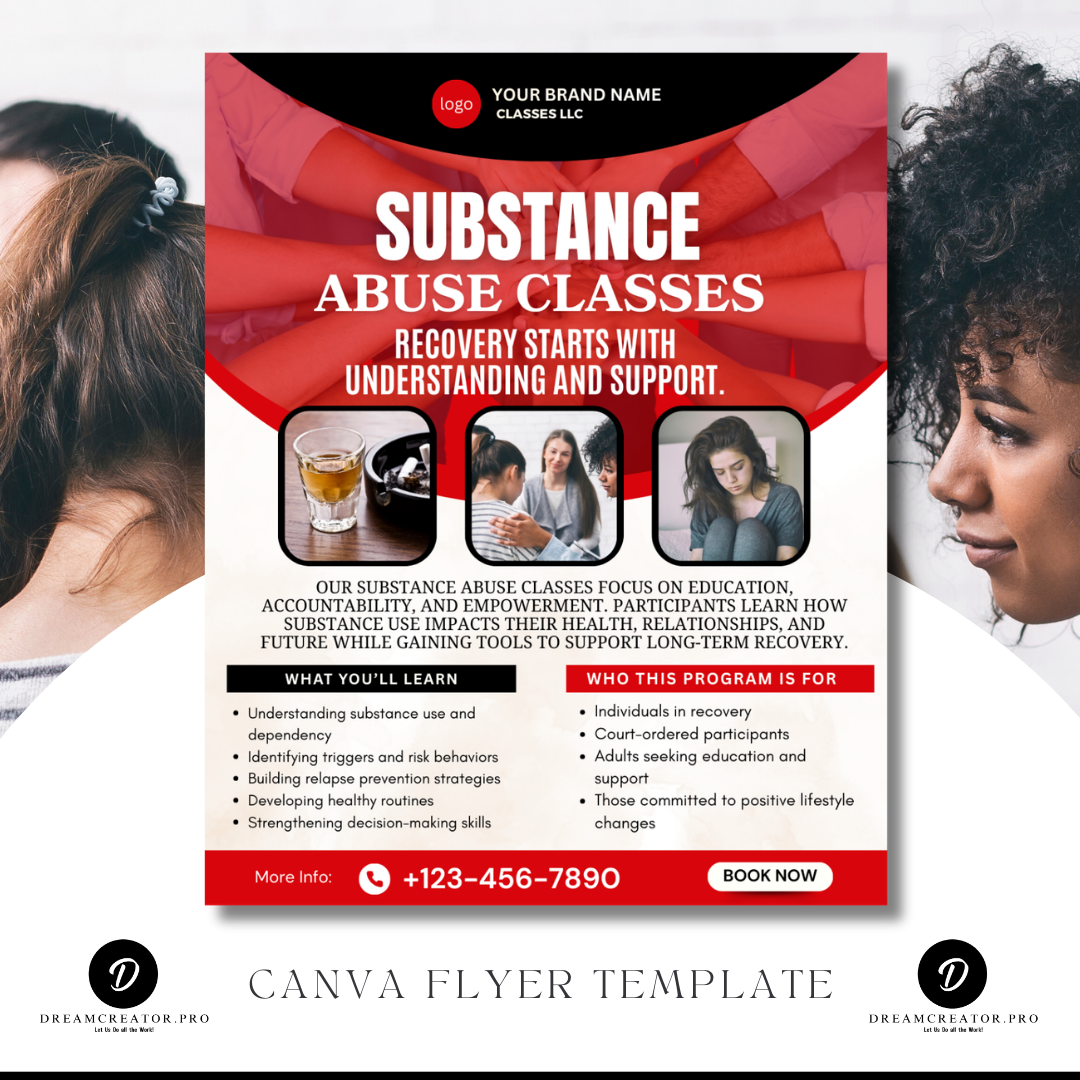 Substance Abuse Class Flyer Template | Recovery Education Program | Court Approved Style | Editable Canva Flyer | Substance Abuse Awareness Class