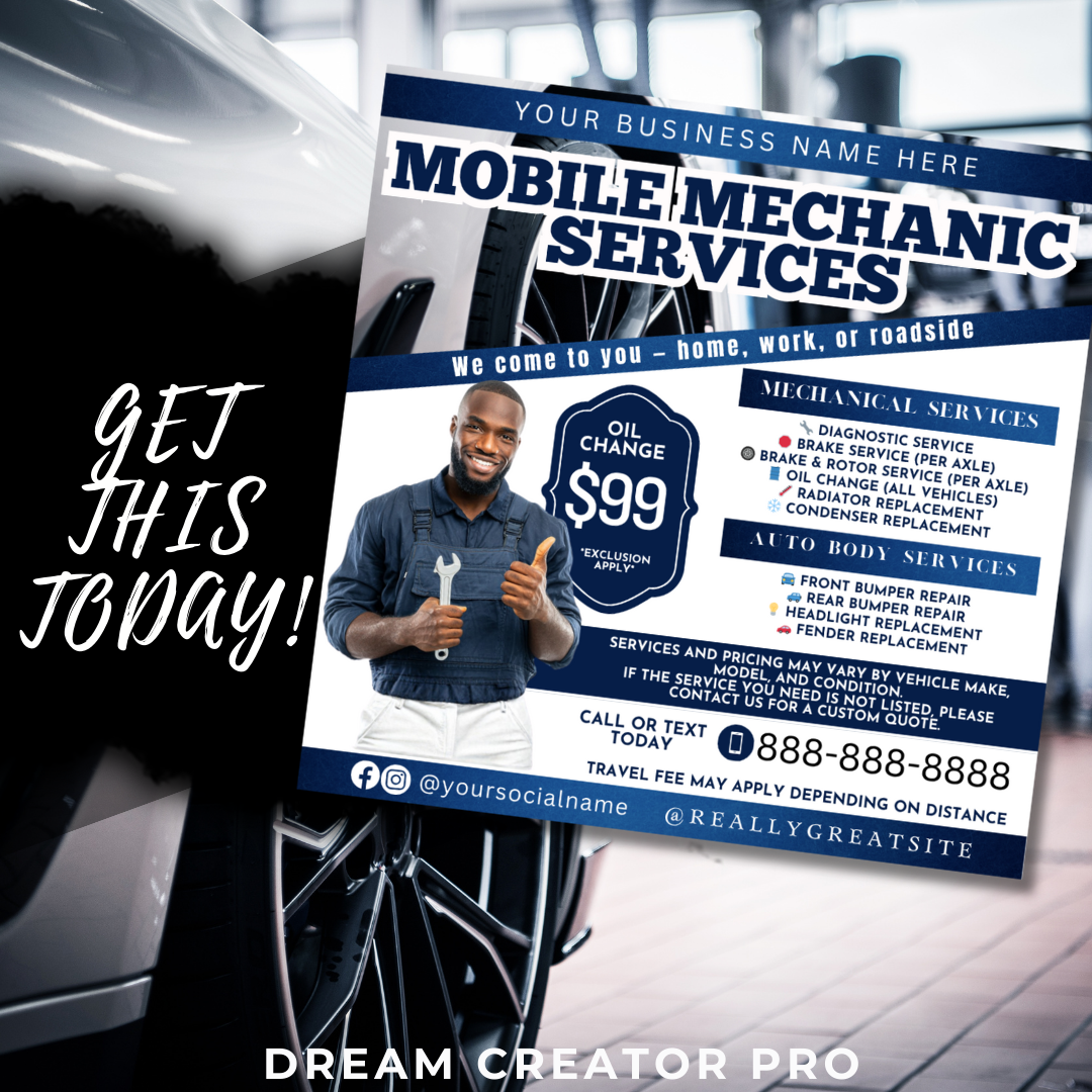 Mobile Mechanic Flyer Template | Auto Repair Services Price List | Canva Editable Mechanic Flyer | Mobile Auto Repair Marketing (Copy) (Copy)