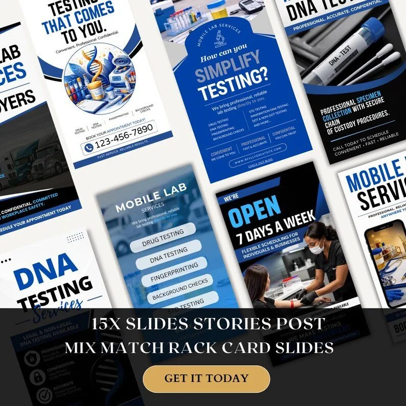 Mobile Lab Instagram Story Templates | Editable Healthcare Story Canva Bundle | Drug Testing DNA Fingerprinting Social Media Templates
