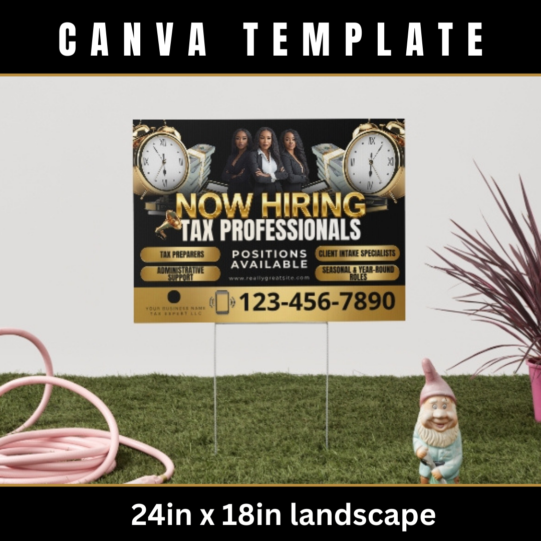 Hiring Tax Professionals Yard sign Template | Tax Team Recruitment Canva | Tax Office Hiring Ad Tax Yard Sign Template