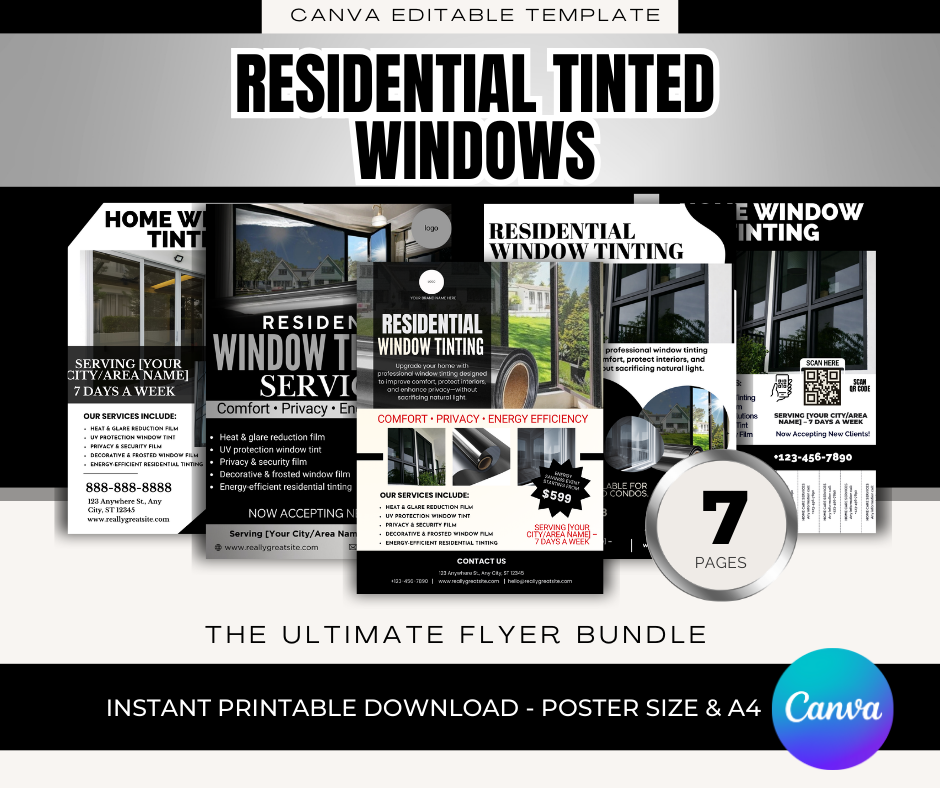 Residential Window Tinting Flyer Template | Home Window Tinting Marketing | Privacy & UV Protection Flyer | Editable Canva Tinting Flyer