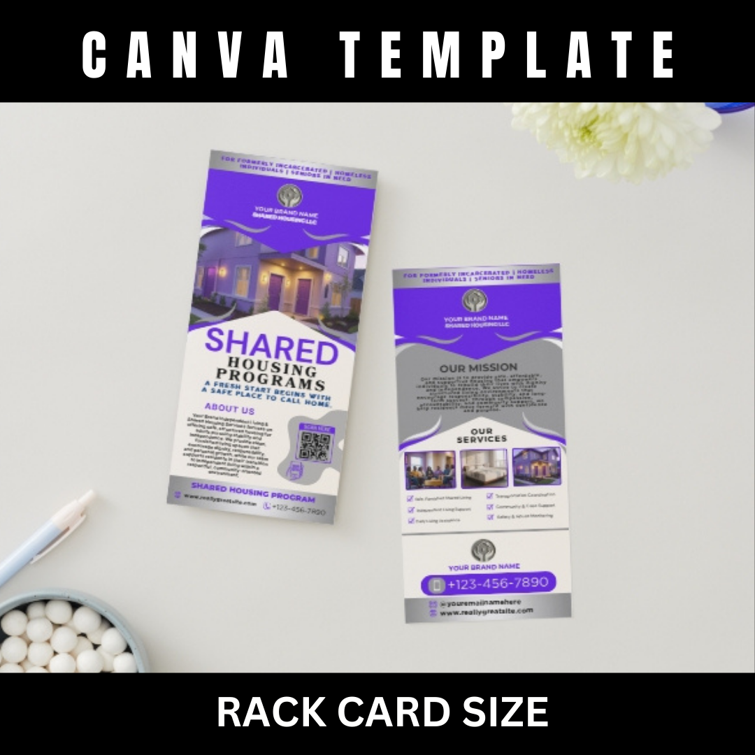 Shared Housing Rack Card Template | Independent Living & Reentry Housing Canva Marketing Card Design (Copy)