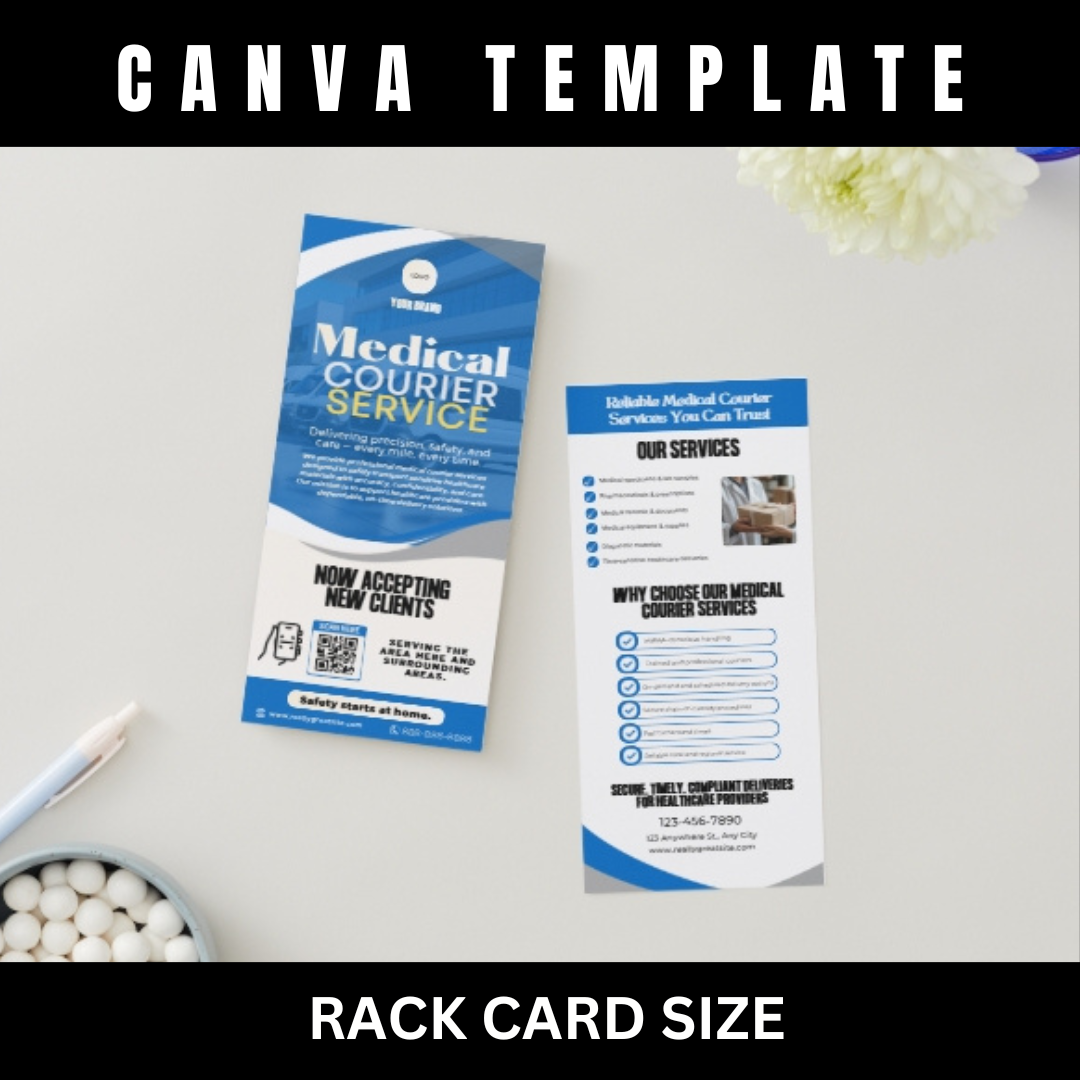 Medical Courier Services Rack Card Template | Healthcare Delivery Flyer | HIPAA Courier Marketing | Medical Transport Advertising | Canva Editable (Copy)