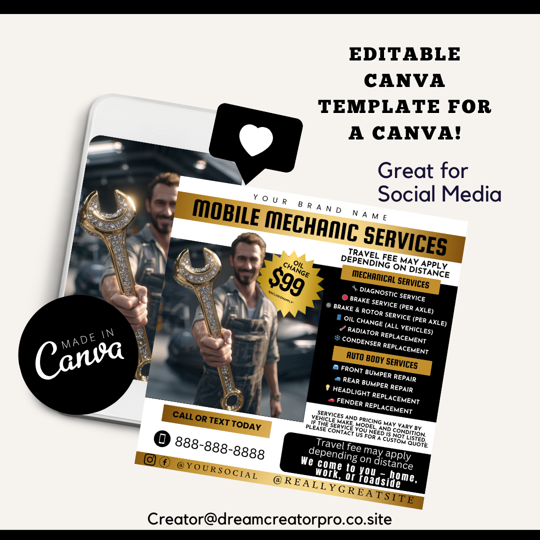 Mobile Mechanic Flyer Template | Auto Repair Services Price List | Canva Editable Mechanic Flyer | Mobile Auto Repair Marketing (Copy)