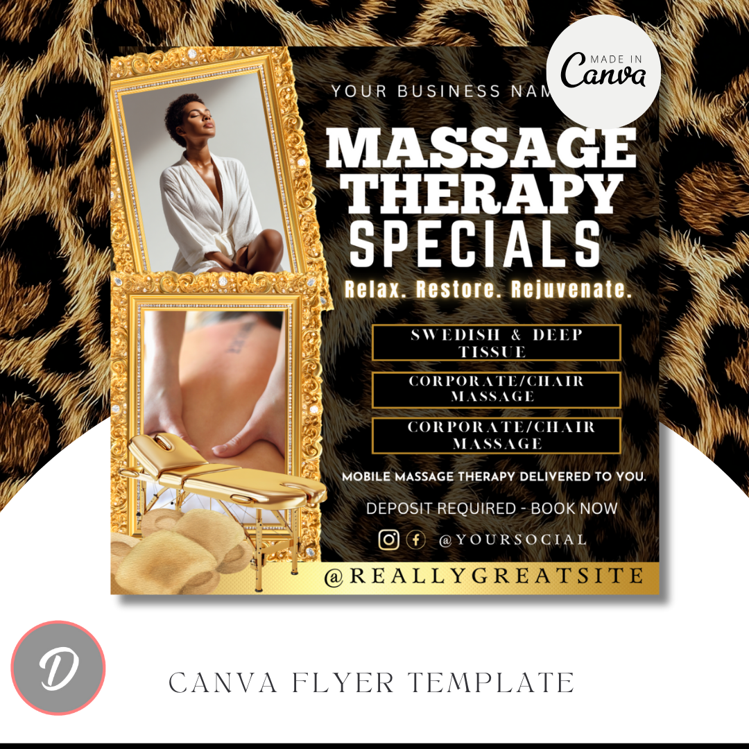 Mobile Massage Flyer Canva Template | Editable Massage Therapy Service Flyer | At-Home Spa & Wellness Printable Business Marketing
