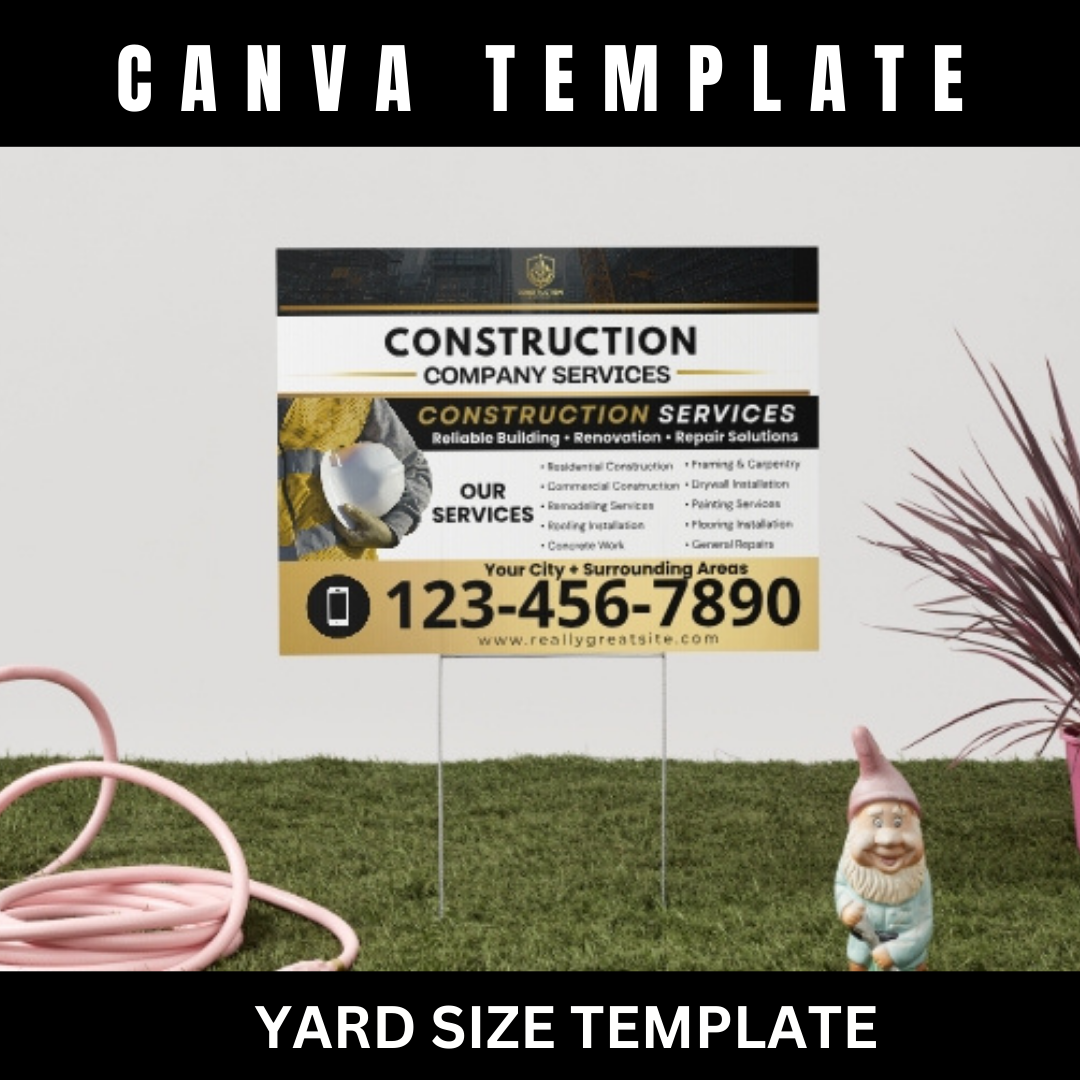 Construction Canva Template Bundle | Flyer Brochure Tear Off Flyer Business Card Rack Card Yard Sign Contractor Marketing Kit
