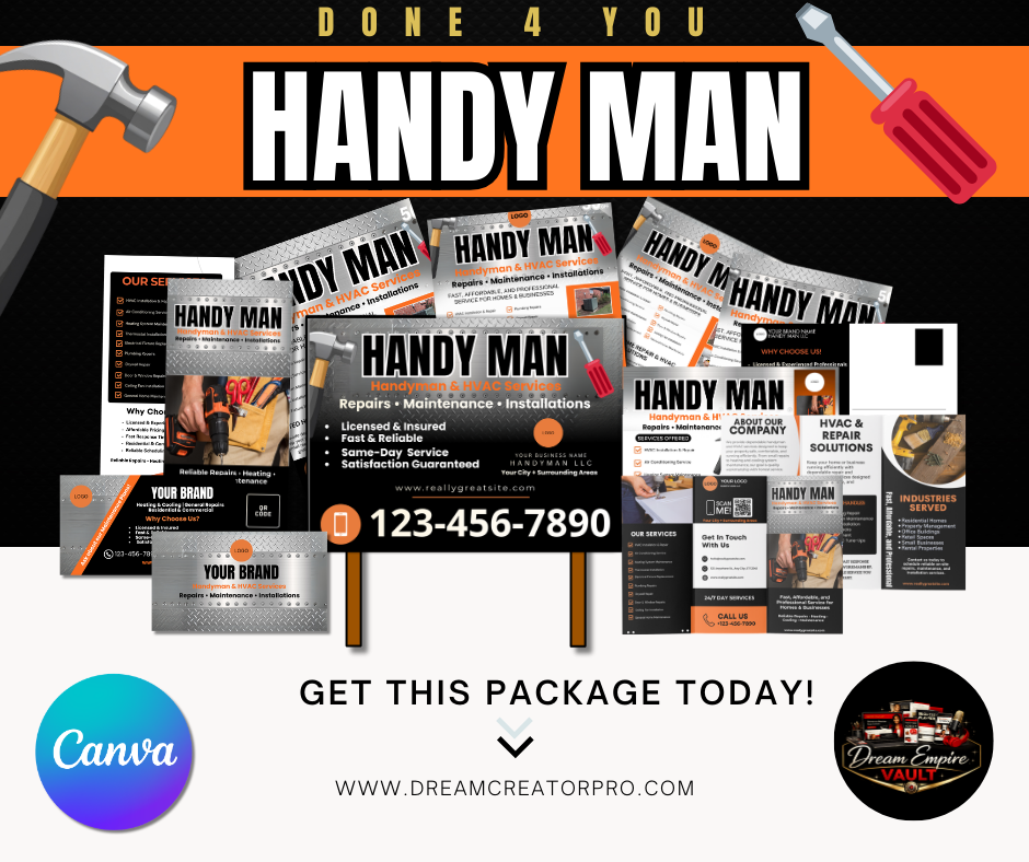 Handyman HVAC Marketing Bundle Canva Template | Flyer, Brochure, Tear Off Flyer, Business Card, Rack Card, Yard Sign, Instagram Post Editable Template