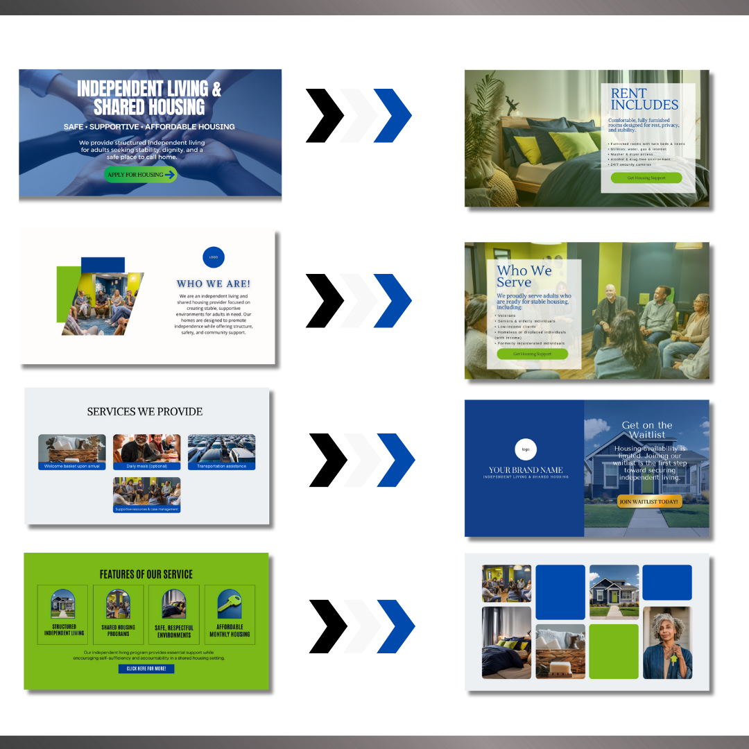 Independent Living Shared Housing Website Template | Editable Canva Site for Transitional Housing, Reentry & Support Services (Copy)