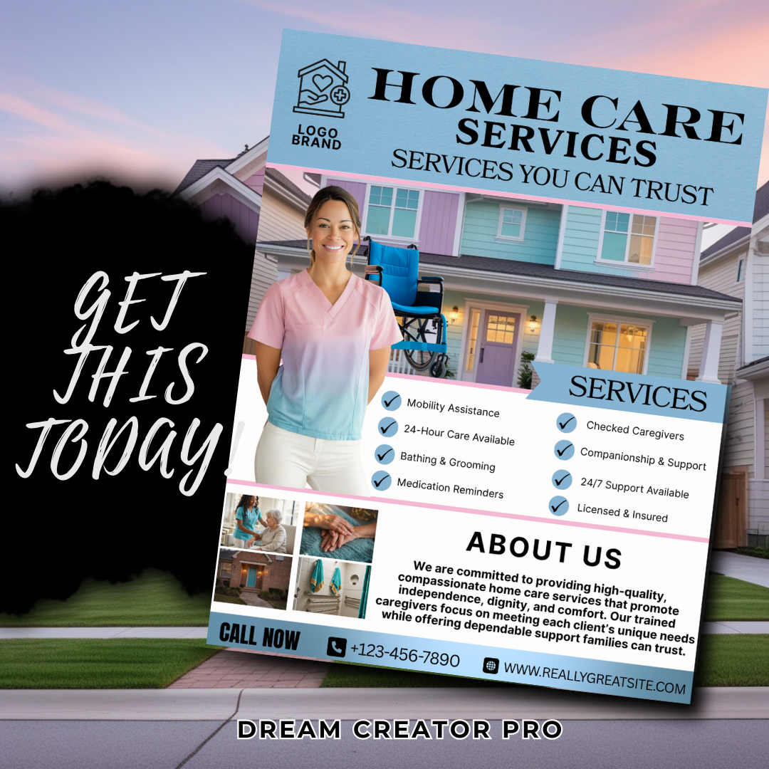 Home Care Service Flyer / DIY Home Care Service Flyer/ Canva Template 2026 / Medical Template / Medical flyer / Medical flyer Template / CNA