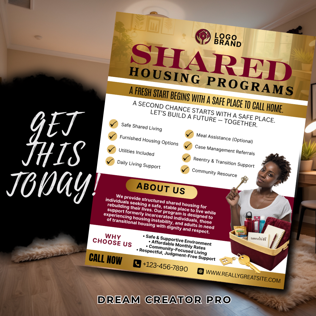 Shared Housing Flyer Template | Affordable Living Canva Flyer | Transitional Housing Room Rental Ad | Editable Design