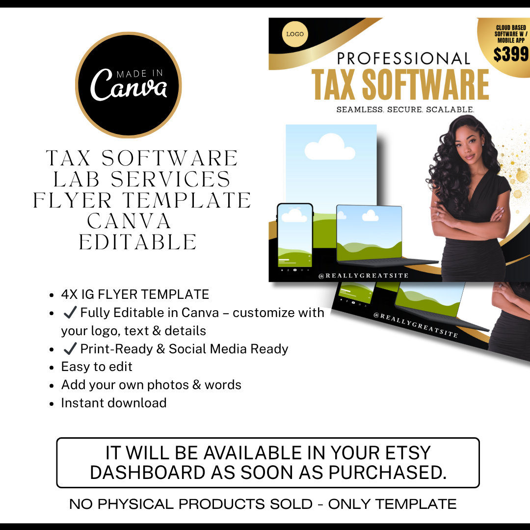 Tax Software Instagram Post Template Bundle | 4 Editable Canva Posts for Tax Prep & E-Filing Businesses / software promo / tax ig posts