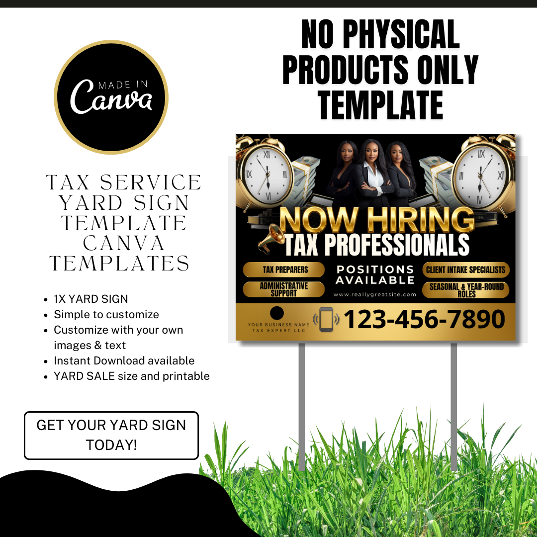 Hiring Tax Professionals Yard sign Template | Tax Team Recruitment Canva | Tax Office Hiring Ad Tax Yard Sign Template