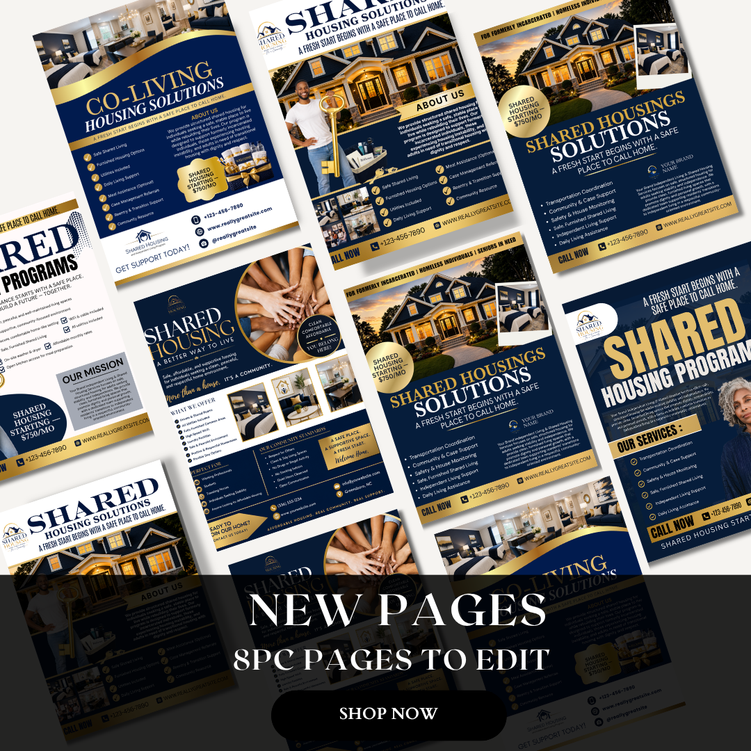 Shared Housing Independent Living Printable Flyer Bundle | Transitional Housing Canva Templates | Reentry, Seniors Supportive Living
