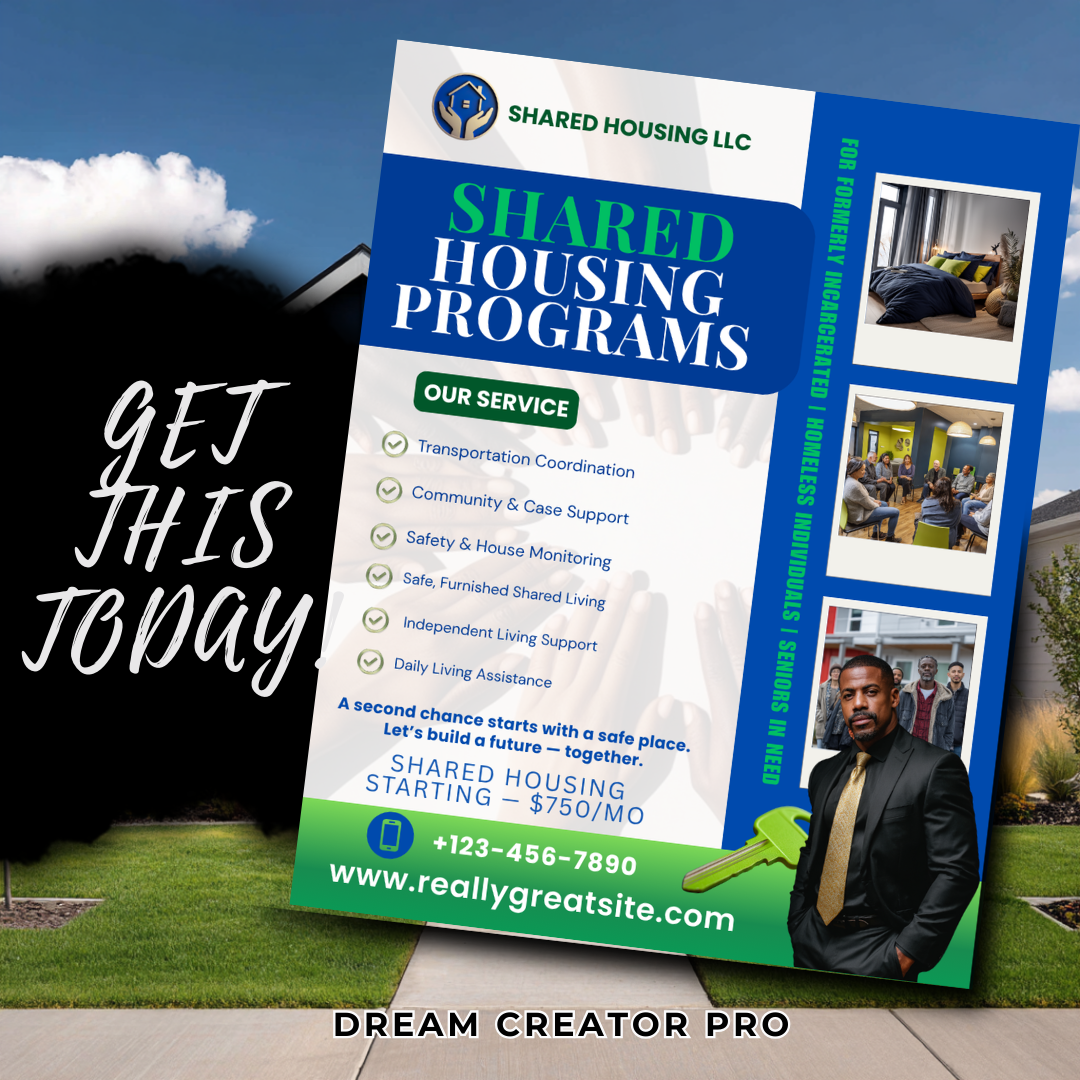 Shared Housing Flyer Template | Affordable Living Canva Flyer | Transitional Housing Room Rental Ad | Editable Design (Copy) (Copy)
