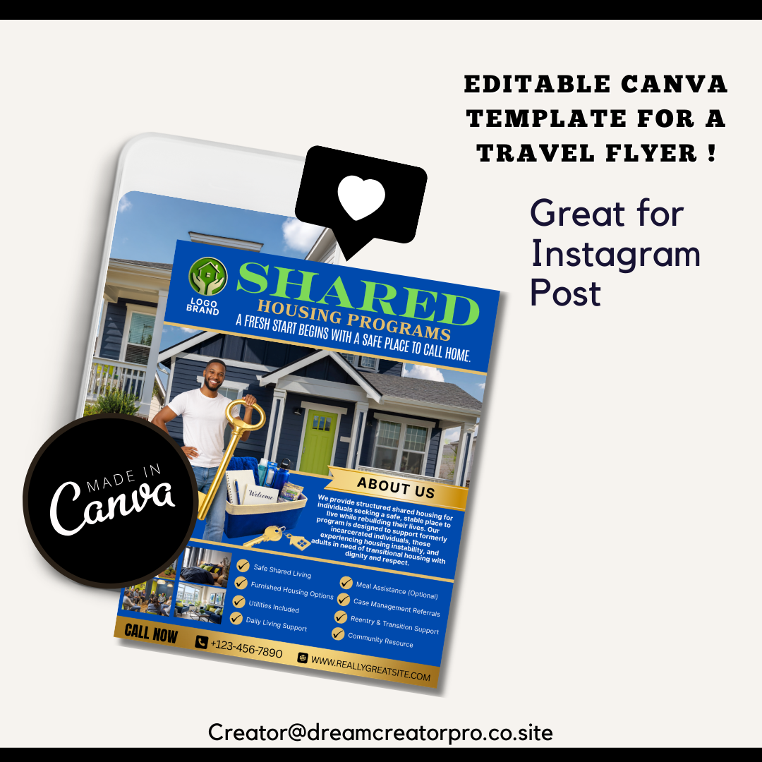 Shared Housing Flyer Template | Affordable Living Canva Flyer | Transitional Housing Room Rental Ad | Editable Design
