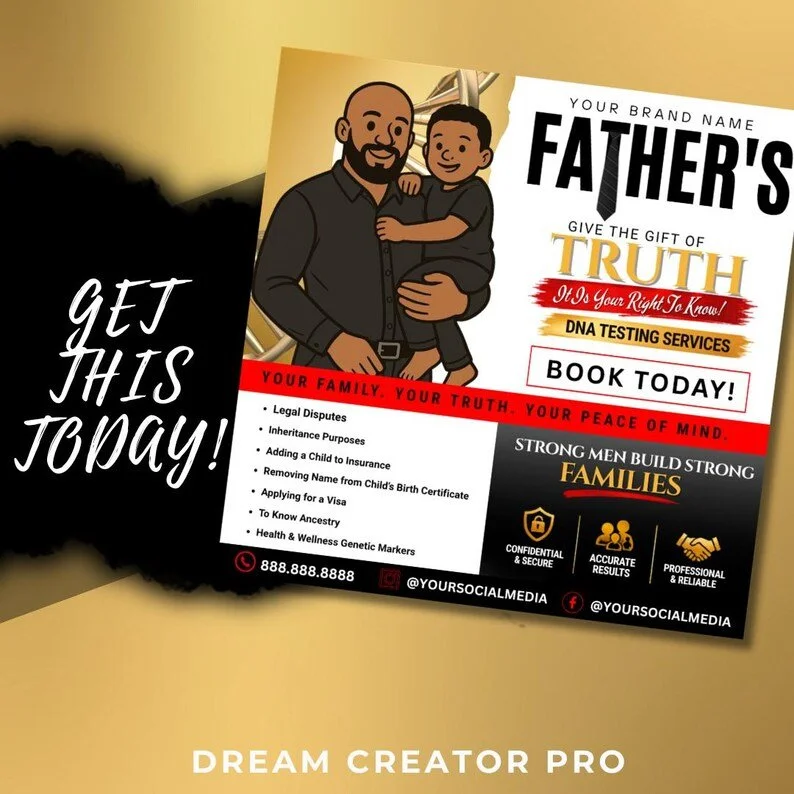Father’s Day DNA Testing Flyer Template | Editable Canva DNA Services Flyer | Paternity Test Marketing Flyer | DNA Testing Social Media Post