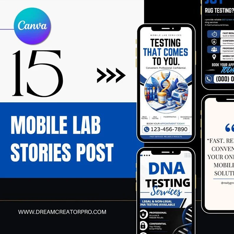 Mobile Lab Instagram Story Templates | Editable Healthcare Story Canva Bundle | Drug Testing DNA Fingerprinting Social Media Templates