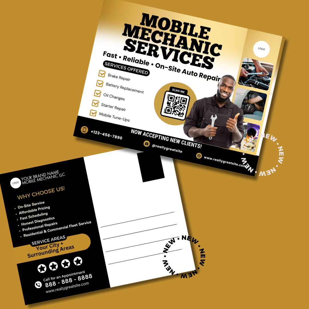 Mobile Mechanic Canva Template Bundle | Flyer Brochure Tear Off Flyer Business Card Rack Card Yard Sign Instagram Auto Repair Marketing Kit