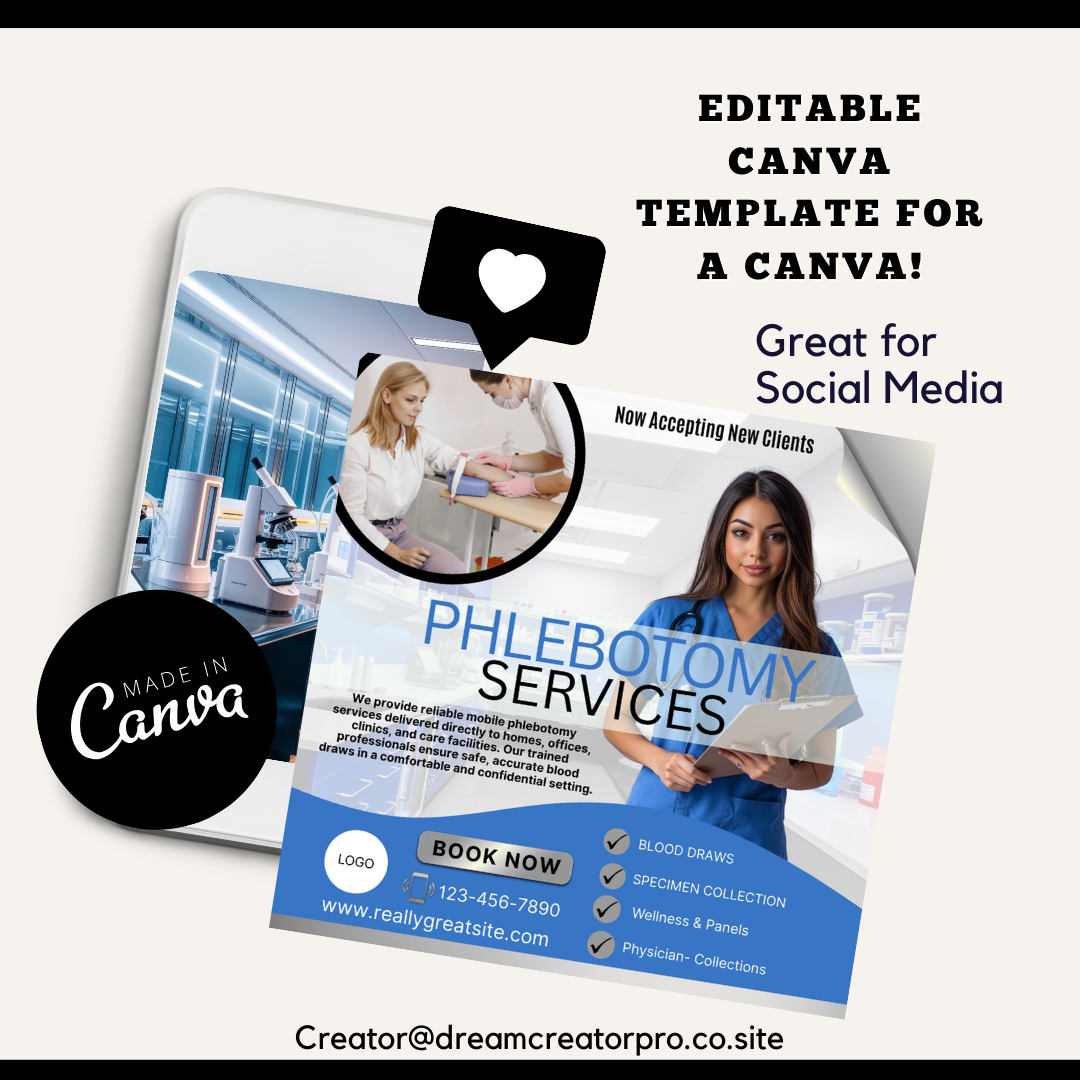 Phlebotomy Canva Flyer Bundle | Gold & Black Editable Templates for Blood Draw Services, Mobile Lab, Specimen Collection, Healthcare