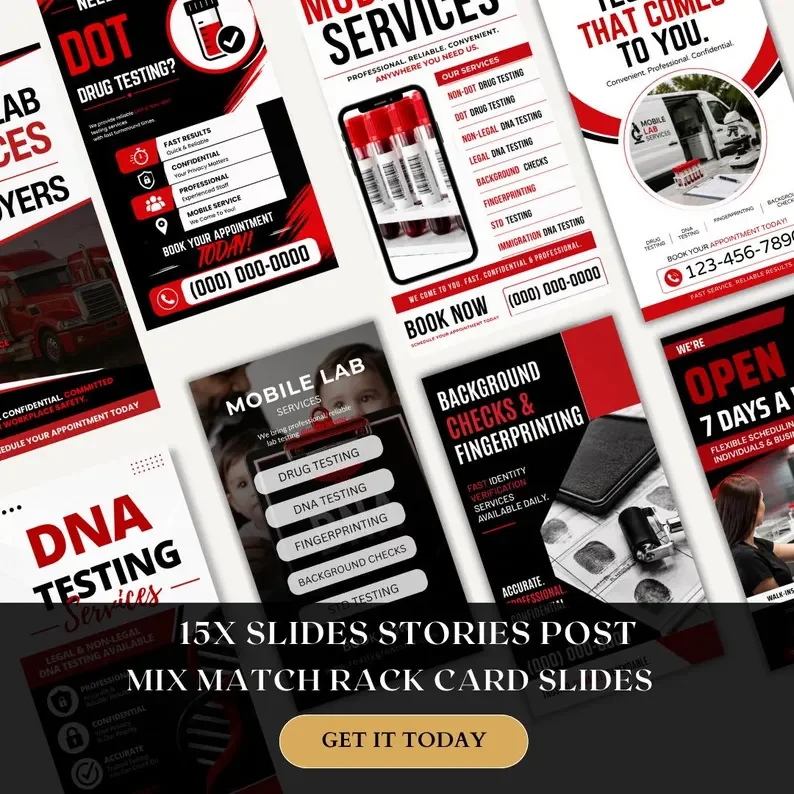 Mobile Lab Instagram Story Templates | Editable Healthcare Story Canva Bundle | Drug Testing DNA Fingerprinting Social Media Templates