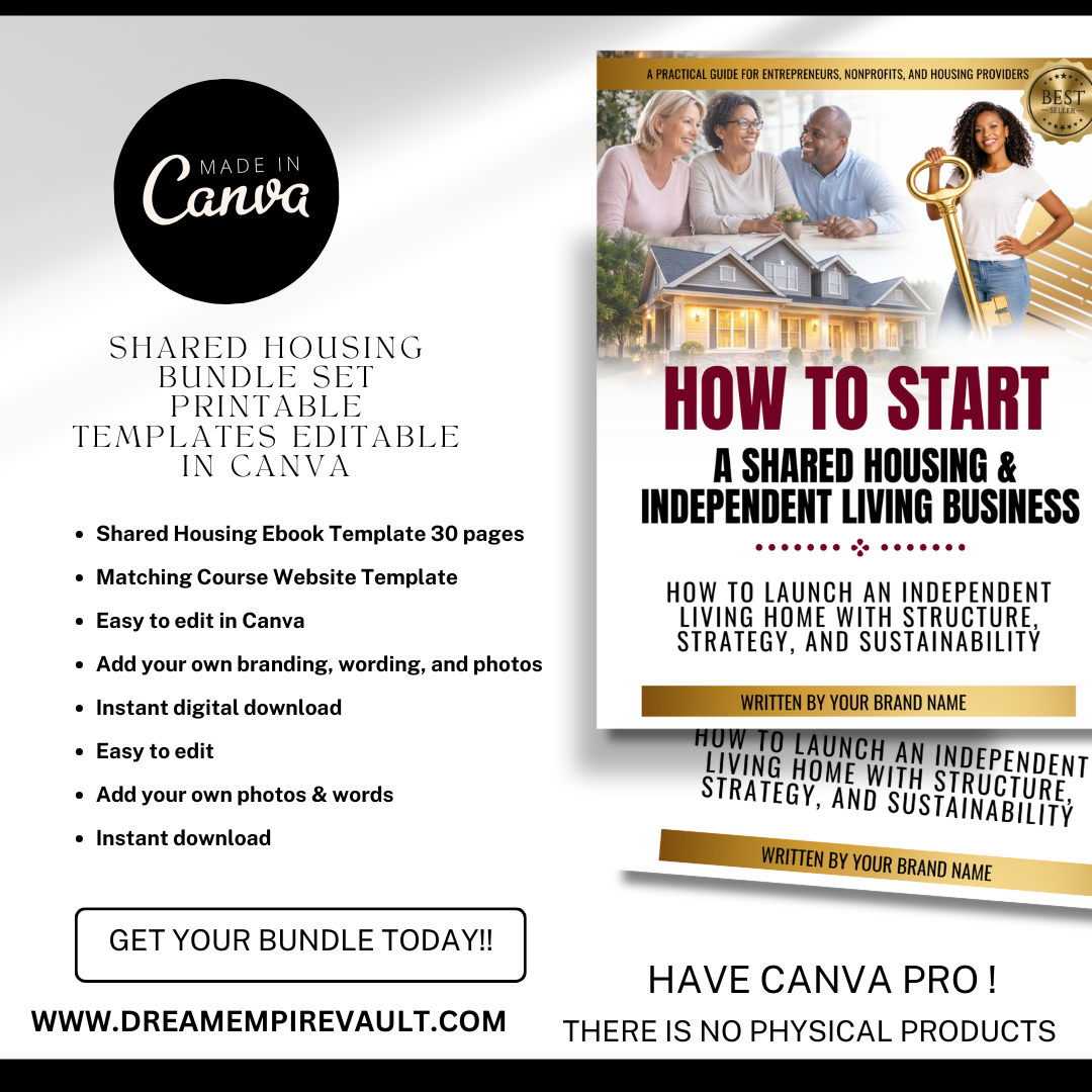 Shared Housing Course Canva Template Bundle | Ebook and Website Template for Independent Living Program Training