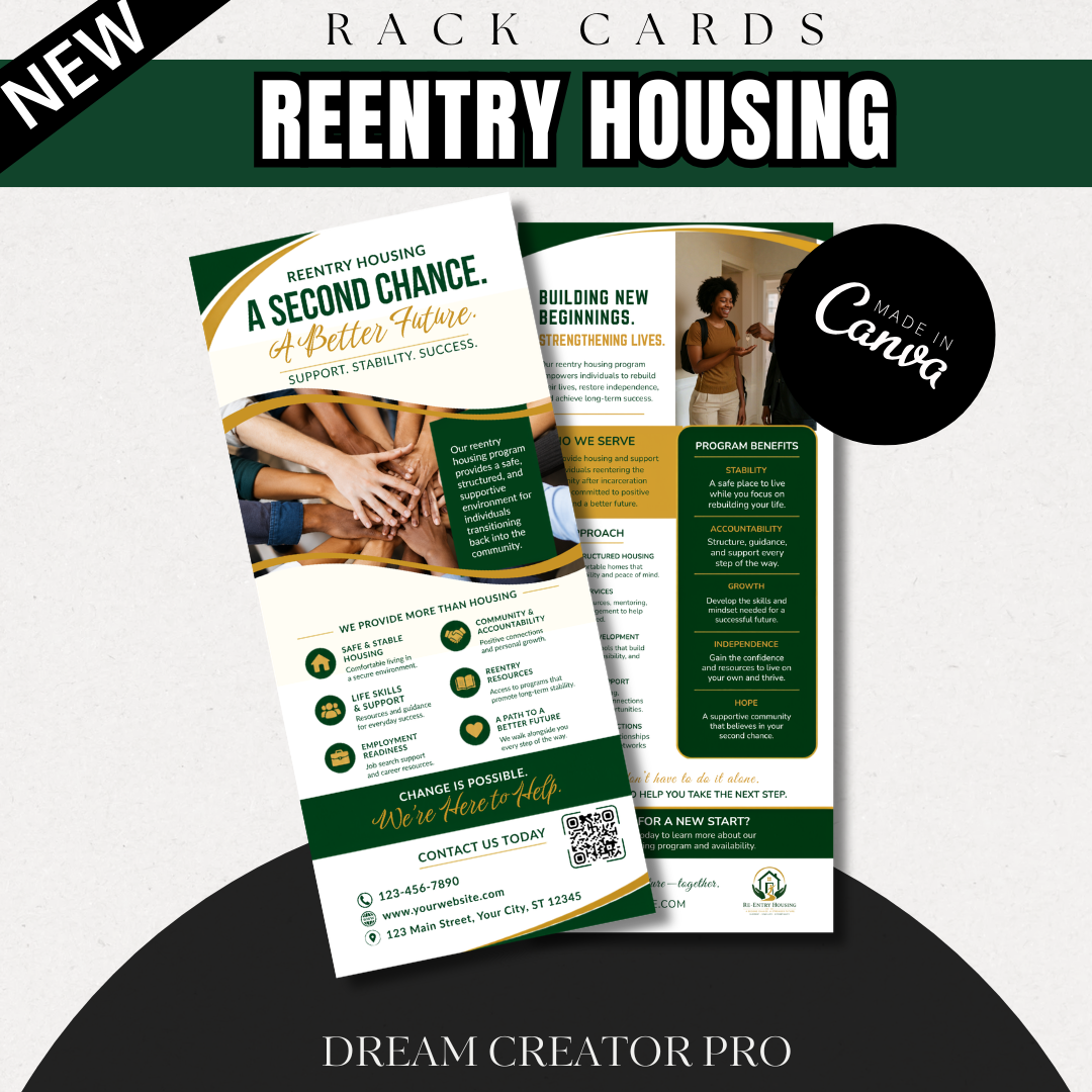 Reentry Housing Rack Card Canva Template | Transitional Housing Marketing | Half Page Flyer | Reentry Program Brochure | Editable Canva