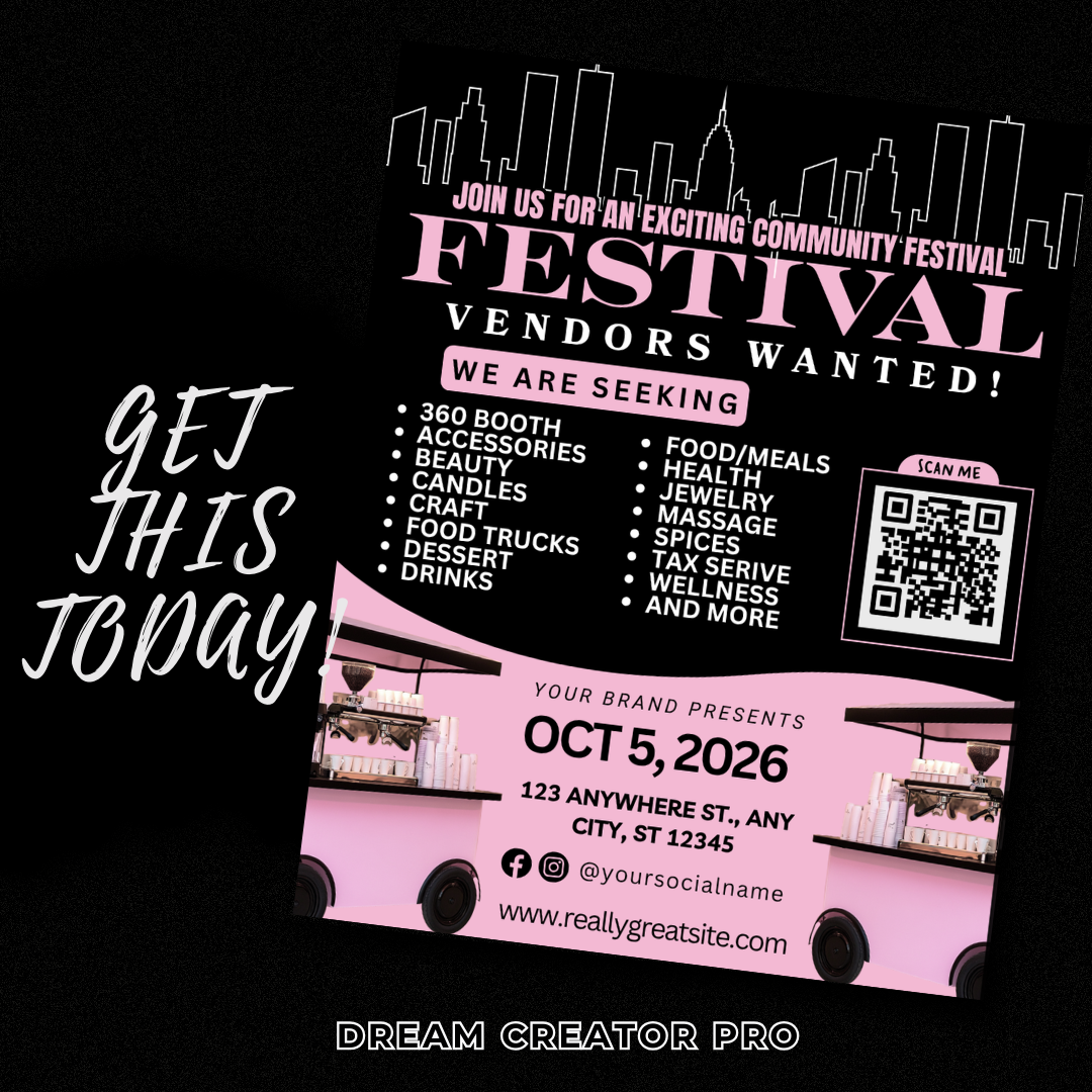 Festival Vendors Wanted Flyer Template | Vendor Call Event Flyer Canva Template for Food Trucks & Small Businesses