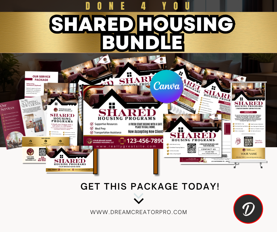 Shared Housing Canva Template Bundle | Reentry & Transitional Housing Marketing Kit | Flyers, Yard Sign, Rack Card, Brochure Banner Set
