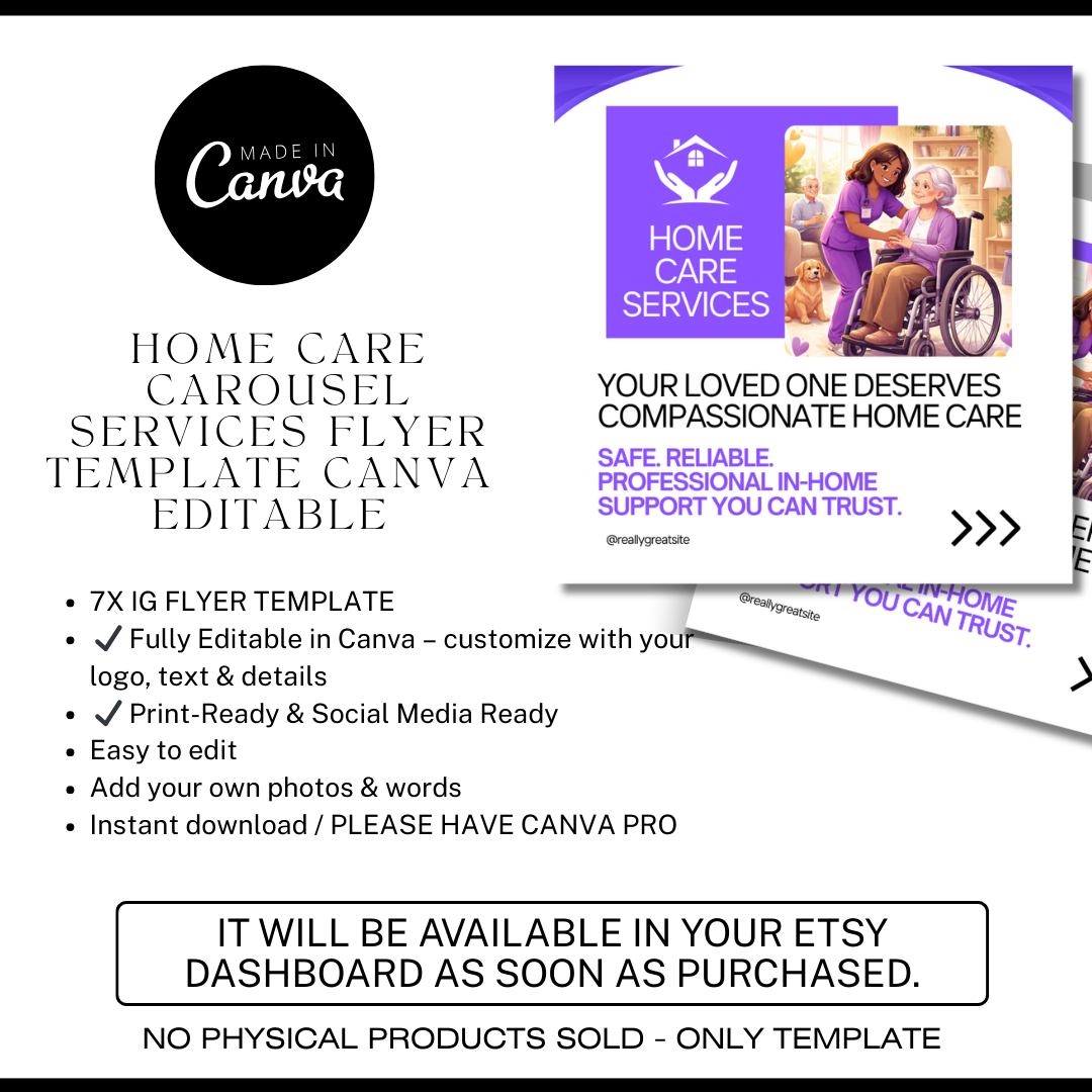 Home Care Service Flyer / DIY Home Care Service Flyer/ Canva Template 2026 / Medical Template / Medical flyer / Medical flyer Template / CNA